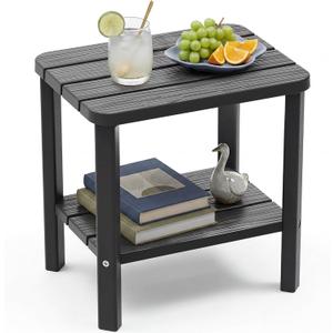 EFU Outdoor Side Table, Weather Resistant 2-Tier Small Outdoor Table, 16.46*12.52*16.46 in