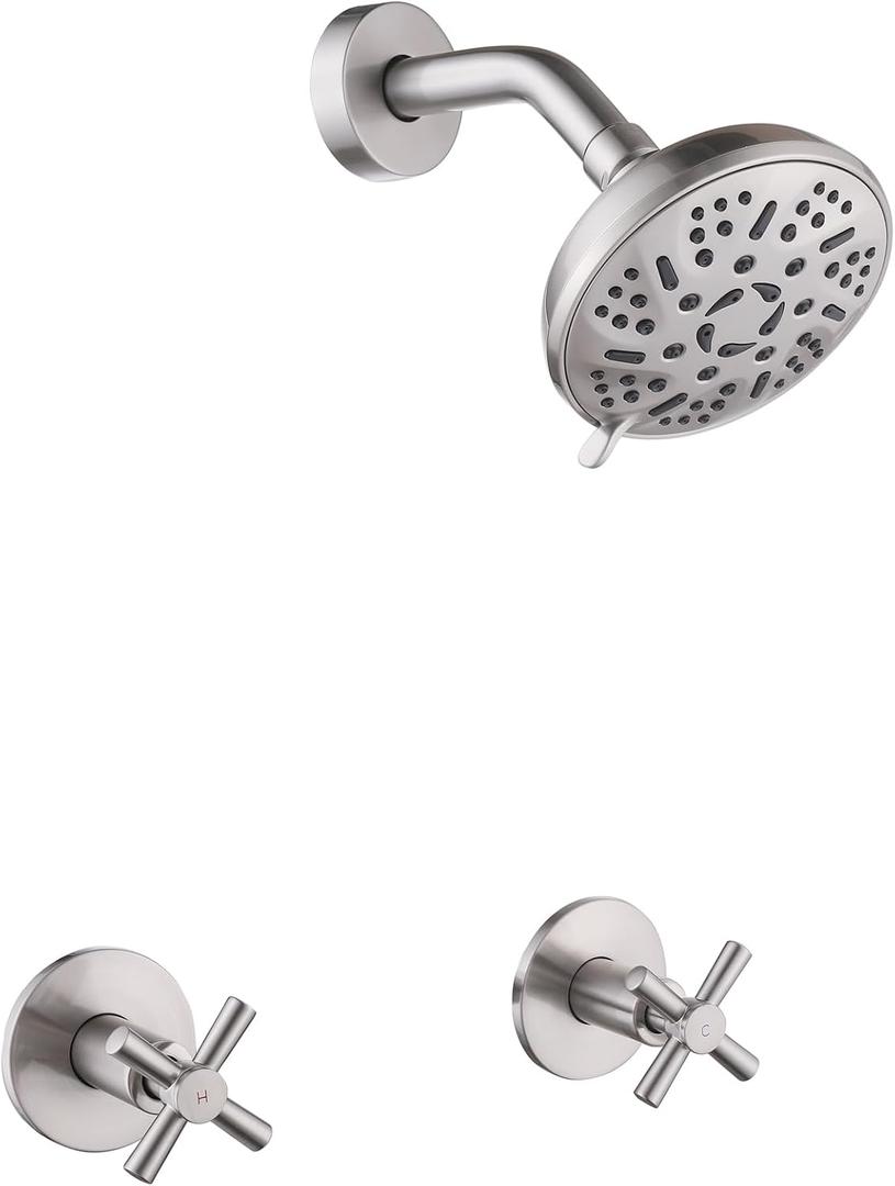 2 Handles Shower Faucet Set,Two Handle Shower Faucet Trim Kit with Rough-in Valve,Wall Mount,Brushed Nickel