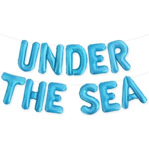 PartyForever UNDER THE SEA Balloons Banner Light Blue Mermaid Birthday Party or Baby Shower Decorations Sign Ocean Themed