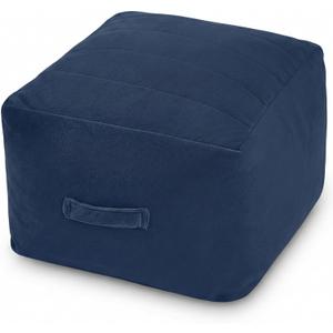 MeMoreCool Square Stuffed Pouf Ottoman Foot Rest, Floor Pouf Foot Stool with Foam Chunk Filling, Soft Stuffed Ottoman Footrest for Living Room, Navy