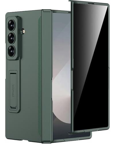 Miimall for Z Fold 7 Case with Privacy Screen Protector, [Military Grade Drop Protection] Built-in Adjustable Kickstand & Magnetic Hinge Protection Shockproof Phone Case for Galaxy Z Fold 7 5G Green