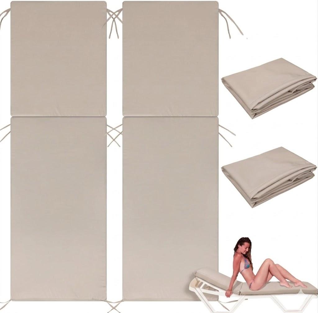 2 Pcs Waterproof Chaise Lounge Cushion Cover Outdoor (Not Includes Cushion) 72 x 21 x 3 Inch Chair Replacement Cover Chaise Slipcover with Zipper Ties for Patio Pool (Beige)