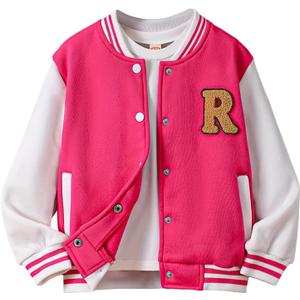 Girls Baseball Jacket kids Letterman Jackets Bomber Varsity Jacket for Girls Casual Outerwear 4-12 Years