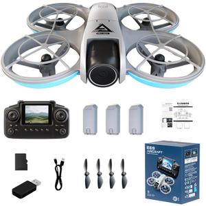 Drone with HD Dual Cameras Full Propeller Safety Protection, Headless Mode One-Key Takeoff/Landing 360° Rolling, Mini Quadcopter with Screen Controller 3 Batteries E69 Drones Gifts for Adult Beginners