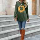 Locryz Women Tunic Tops for LeggingsGraphic Print Shirt Casual Long Sleeve Tunics Blouse (Green, XL)