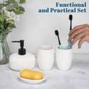 Bathroom Accessories Set, 4pcs Ceramic with Embossed Design Look Sets Bathroom Soap Dispenser 13.5oz & 2Pcs Ceramic Cup, 1Pcs Soap Dish