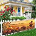 Large Happy Thanksgiving Banner 98''x35'' Thanksgiving Decorations Yard Sign Pumpkin Maple Leaf Scarecrow Banner for Fence Outside