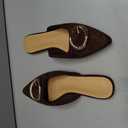 Coutgo Womens Mules Flats Closed Pointed Toe Slip On Slides Office Work Dress Shoes with Metal Buckle, Chocolate Suede, Size 6.5
