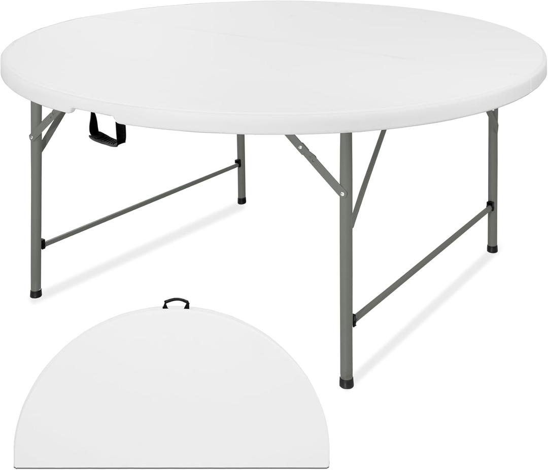 4 FT Round Folding Tables with Carrying Handle Lightweight Portable Plastic Commercial Table Steel Legs for Party, Dining, Wedding, Events, Picnic Indoor, Outdoor (White,1 Pack)