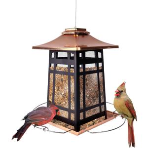 Nature's Way Outdoor Garden Dcor Hanging Wild Bird Seed Feeder, Metal Copper Gazebo Feeder, Easy Fill, Rain Drainage, Black and Copper