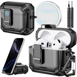 Inesore Compatible with AirPods 4th Case with Phone Stand & Cleaning Kit,Compatible with Magsafe,Magnetic Automatic Lock for Airpods 4 with Active Noise Cancellation Charging Cover (2024)