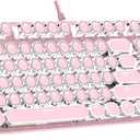 Typewriter Mechanical Gaming Keyboard with RGB Backlit Red Switches, 104 Keys Retro Round Keycap, Wired Typewriter Style Comfortable Typing Soud (Pink)