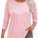 Kancystore Womens 3/4 Length Sleeve Tops Casual Loose Fit Tunic Shirts Crewneck Basic Tees (Pink, S)