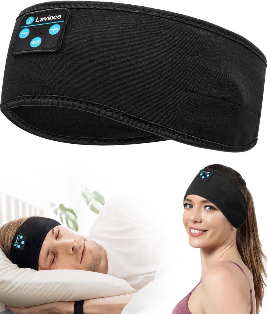 Sleep Headphones - Bluetooth Headband for Side Sleepers, Elastic Music Sleeping Band ASMR Wireless Eye Mask Tech Gadgets Gifts for Women & Men (DarkBlack)