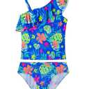 WhizBuzz Girls Bathing Suits Size 7-8 Years Old Purplish Blue Summer Beach Swimsuits One Shoulder Ruffle Swimwear