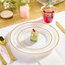 FOCUSLINE Gold Plastic Plates Set of 60, Disposable Plates with Gold Rim 30 Dinner Plates 10" and 30 Salad Dessert Appetizer Plate 7", Elegant Fancy Heavy Duty Wedding Party Plates