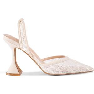 Slingback Mesh Mule Heels for Women with 3.75 Inches Heel (9, Beige)