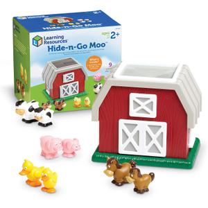 Learning Resources Hide-N-Go Moo, Farm Animal Toy, Barn Toys for Toddlers, 9 Pieces, Ages 2+