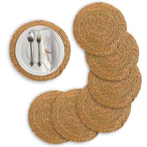 Woven placemats Set of 6, 13 inch Round placemats, Wicker placemats, Rattan Place mats, Wicker Charger Plates, Farmhouse Boho Decor Plate Chargers, Table mats Indoor and Outdoor Patio Table