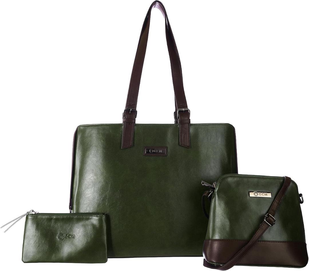 ECM 3pcs Vegan Tote Set for Women-Stylish Top Handle Laptop Bag Purse Sling Handbag Cosmetic Pouch bag-Travel Work Leisure