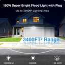 150W Plug in Motion Flood Lights Outdoor, 15000LM LED Motion Sensor Outdoor Lights Dusk to Dawn, Security Floodlights Waterproof IP65, Exterior Lighting for Outside, House, Garage