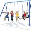 Heavy Duty Swing Set for Kids Ages 3-8 - 600 lbs Capacity Outdoor Metal A-Frame Playset, 3-in-1 Backyard Playground Equipment with 2 Blow Molded Belt Swings and 32" Saucer Swing