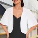 Women Bolero Shrug Cardigan Open Front Cover Up Sheer Short Sleeve Kimonos for Evening Dress (White, XXL)