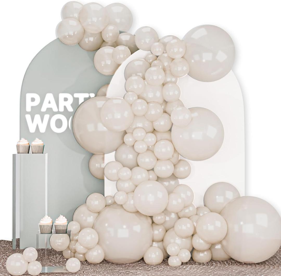 PartyWoo Pearl Beige Balloons 140pcs Different Sizes Pack of 18 12 10 5 Inch Off White Sand Cream Ivory Balloon Arch Kit Garland for Wedding Bridal Baby Shower Birthday Party Decorations White-Z41