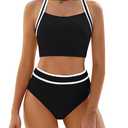 BMJL Women's High Waisted Bikini Sets Two Piece Swimsuits Sporty Tummy Control Bathing Suit Color Block Swim Suit M