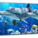 Ocean Dolphin Wall Art for Bathroom Nautical Theme Picture Photo Coastal Room Decor Nature Blue Seascape Painting Prints Under The Sea World Landscape Poster Artwork Living Room Home Decoration 14x48"