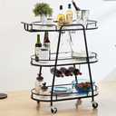White 3 Tiers Bar Cart, Home Bar Serving Cart on Lockable Wheels, Rolling Alcohol Cart with Guardrail Wine Rack, Modern Wine Cart for Home Kitchen Dining, Living Room, Large