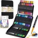JusArt Markers for Adult Coloring Books No Bleeding, 80 Colors Coloring Markers with Dual Tips, Fine & Brush Pens with Ergonomic Triangle Grip & 33% More Ink, Water-Based Art Drawing Set for Adults