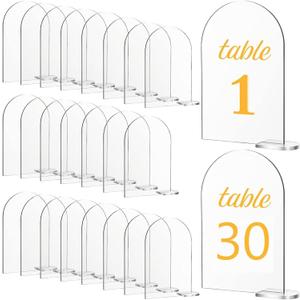 30 Sets Clear Arch Acrylic Sign with Stands Blank Arched Acrylic Sheet DIY Arch Table Numbers for Wedding Reception Event Party Restaurant Centerpieces Decor (4 x 6 Inch)
