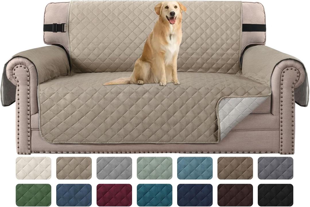 H.VERSAILTEX Sofa Protector for Dogs/Cats/Pets Sofa Covers Slipcover Quilted Couch Covers Loveseat Covers with Non Slip Elastic Strap Water Resistant Seat Width: 46" (Loveseat, Khaki/Beige)