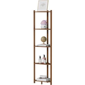 Wisuce Corner Shelf, 100% Real Bamboo Shower Corner Shelves Free Standing Shelf Storage Organizer for Bathroom Living Room Kitchen (Brown, 5 Tier)