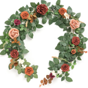 Ling's moment 5FT Terracotta Artificial Flower Garland Rose Eucalyptus Leaves Fall Floral Garland Burnt Orange Arch Flowers Vine for Wedding Party Backdrop Decor Mantel Table Centerpieces Decorations