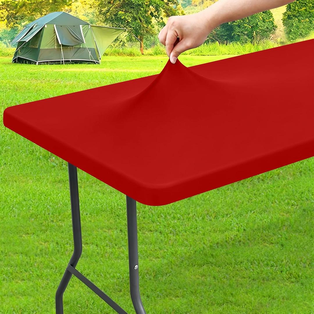 Homing Spandex Elastic Tablecloth for 6 Foot Rectangle Tables, Stretch Fitted Picnic Table Cover, Washable Patio Table Cloth for Outdoor, Camping, Party (Red, 30" x 72")
