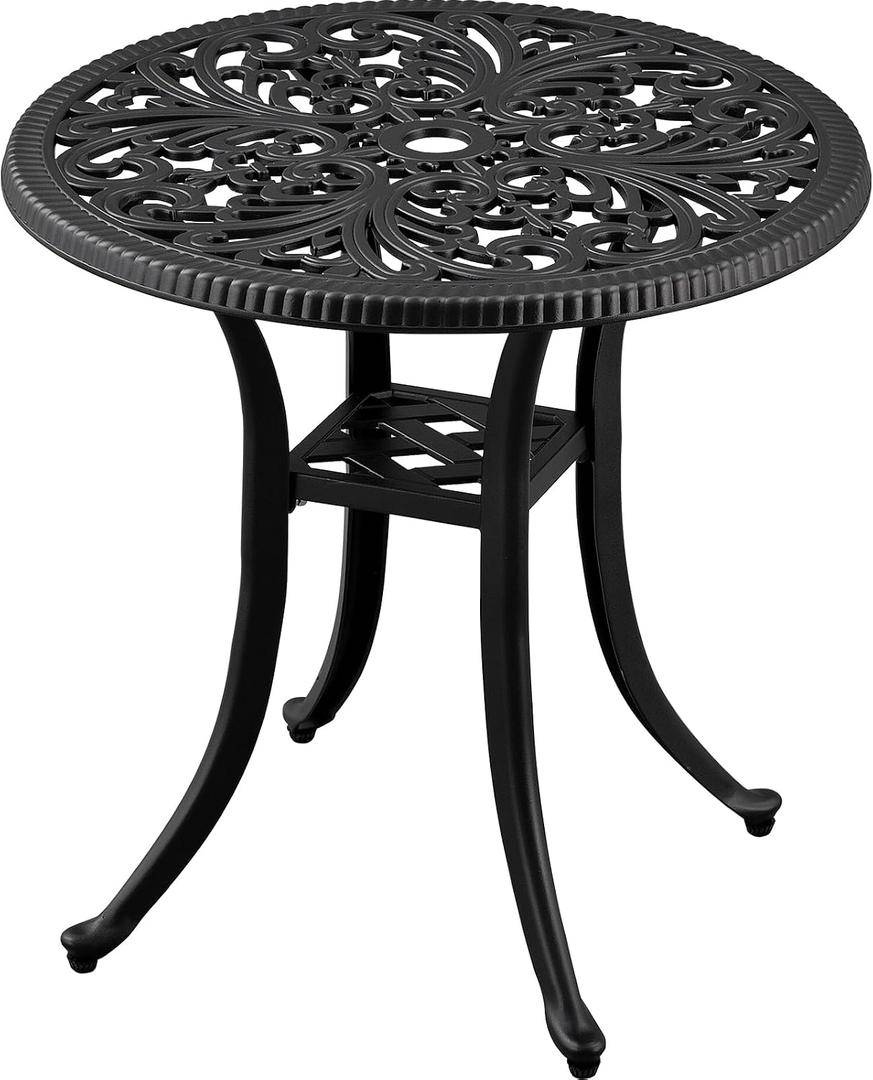 21” Cast Aluminum Patio Bistro Table, All Weather Round Patio Coffee Table, for Backyard Porch Pool Balcony Deck, Black (1, Black), 20.87 inches x 20.87 inches x 20.87 inches