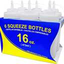 New Star Foodservice Squeeze Bottles, Plastic, Wide Mouth, 16 oz, Clear, Pack of 6 (24 Ounces)