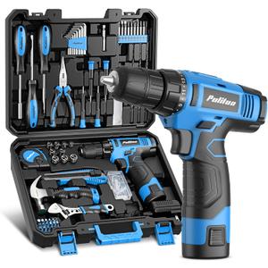 PULITUO Tool Set, 148-Piece Home Drill Set with 12V Blue Cordless Drill, Hand Tool Kits, and Tool Box, Suitable for Men, Women, and DIY Enthusiasts for Home Improvement.