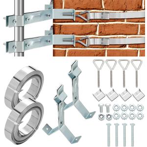 MorningRo 2 Set TV Antenna Chimney Y-Mount Kit 18ft Stainless Steel Straps 4 Inch Standoff Pole Steel Galvanized Mast Bracket Wall Mounting Heavy Duty for Cb Ham Home Outdoor Weather Station