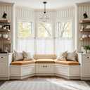 jinchan Linen Pinch Pleated Kitchen Curtains 30 Inch 2 Panels, Natural Linen Tier Curtains Back Tab Farmhouse Cafe, Light Filtering Small Window Drapes for Bathroom Laundry Room Off White