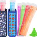 50 Disposable Ice Popsicle Mold Bag 2 Popsicle Holder, Freezer Tubes with Dual Zip Seals for Yogurt, Juice&Smoothies Snacks and Ice Pop Neoprene Anti Freezing Sleeves for Kids (Multicolor-3)