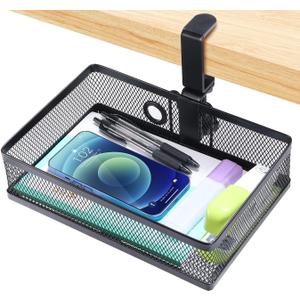 ROSLINE Under Desk Storage Organizer, Clamp on Drawer Basket, Hanging Storage, Mount Tray, Suitable for Multiple Scenes (Black)