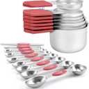 Magnetic Measuring Cups and Spoons Set-Heavy Duty 304 Stainless SteelDouble Measurement MarkingsSet of 16 with Leveler for Measure Dry and Liquid Ingredients (Red)