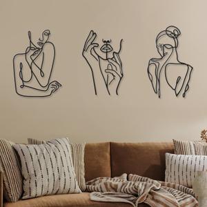 Photect 3 Pcs Metal Wall Art Decor Minimalist Abstract Woman Wall Art Metal Modern Line Drawing Decor Female Single Line Home Hanging for Bedroom Bathroom Living Room Christmas Housewarming(Cute)