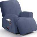 3 Pieces Stretch Recliner Chair Covers - Plush Fabric Slipcovers & Durable Furniture Protectors for Kids and Pets (1 Seater, Blue Gray)