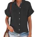Lingjiazi Womens Short Sleeve Button Down Shirts V Neck Collared Blouses Tops for Women S