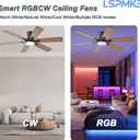 52 Inch Ceiling Fans with Lights, Low Profile Ceiling Fan with Light and Remote, Quite DC Motor,Flush Mount, 3CCT, Dimmable, Brown RGB Ceiling Fan for Bedroom, Living Room, Indoor/Outdoor Use