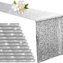 Aormenzy 12 Pack Silver Sequin Table Runner 12" x 72", Glitter Sparkle Sequin Runners for Birthday Party Wedding Banquet & Baby Shower, Party Table Decorations Supplies
